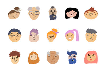 Group of avatar People face in round. Vector illustration in a flat style. Character for design.