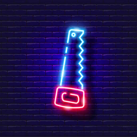 Saw neon icon. Gardening and agriculture concept. Vector sign for design, website, signboard, banner, advertisement.のイラスト素材