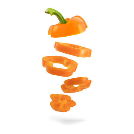 Realistic bell pepper, whole and sliced vegetable set