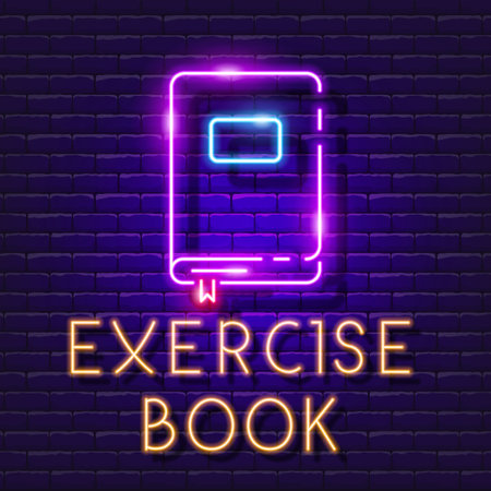 Book vector neon sign. Exercise book banner.のイラスト素材