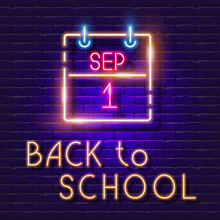 Calendar Sep 1 vector neon sign. Back to school bannerのイラスト素材