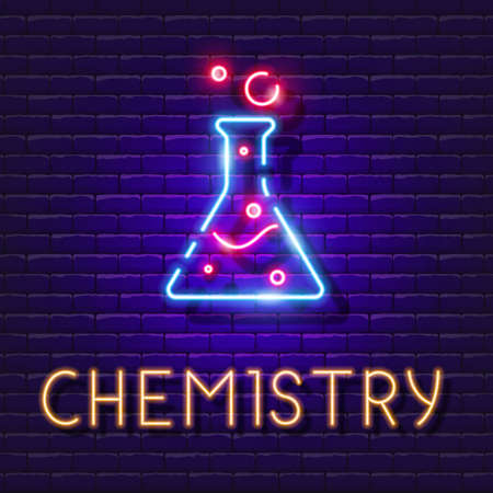Chemistry vector neon banner. Test tube glowing signのイラスト素材