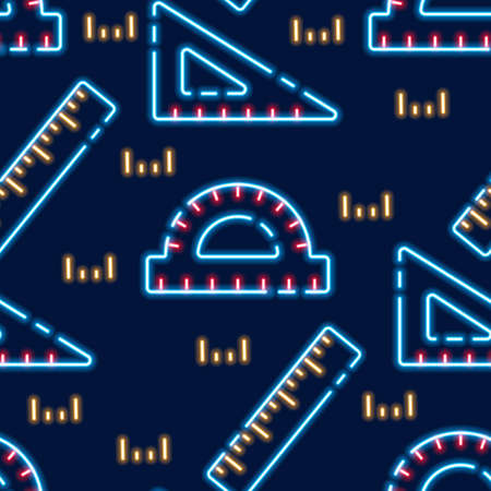 Rulers neon seamless pattern. Vector Background with school signsの写真素材