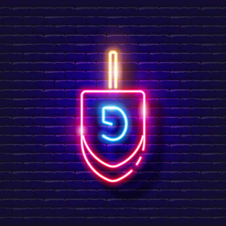 Dreidel neon sign. Vector illustration for Rosh Hashanah. Jewish holiday concept.のイラスト素材