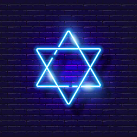 Star of David neon sign. Vector illustration for design. Jewish symbol.のイラスト素材