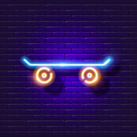 Electric skateboard neon sign. Urban transport conceptのイラスト素材