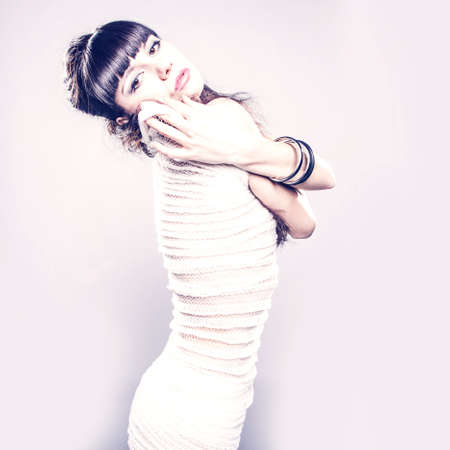 Portrait of a fresh beautiful fashion sexy mod の写真素材