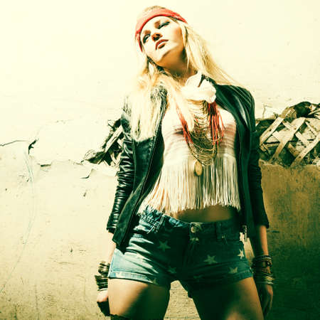 Beautiful young woman hippieの写真素材