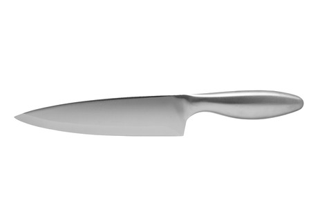 Silver chef knife isolated on white backgroundの写真素材