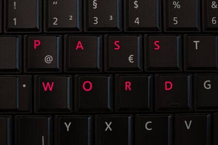 Concept for internet password safety on a keyboard with letters highlightedの写真素材