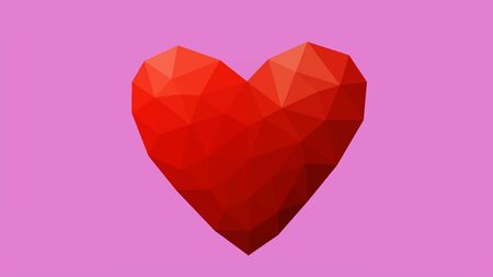 Low poly heart on pink background representing love on valentines dayの写真素材