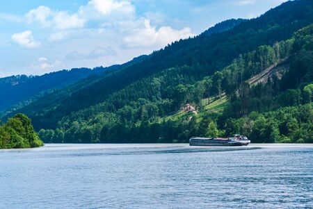 Panoramic view of danube from cycle path on a sunny dayの写真素材