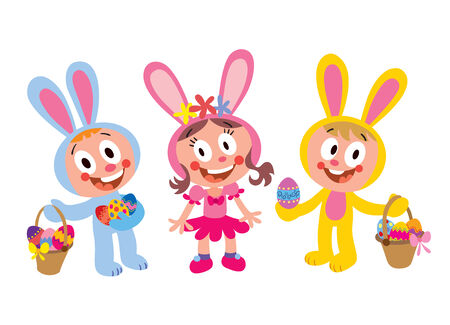 Kids dressed up as Easter bunniesのイラスト素材
