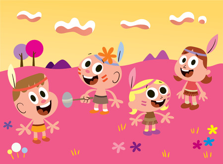 Kids dressed up as american indiansのイラスト素材