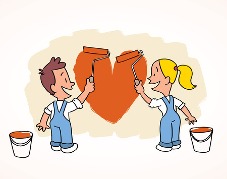 Happy couple paint new appartmentのイラスト素材