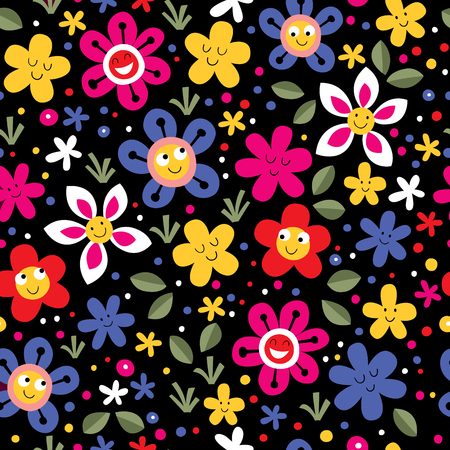 happy flowers seamless patternのイラスト素材