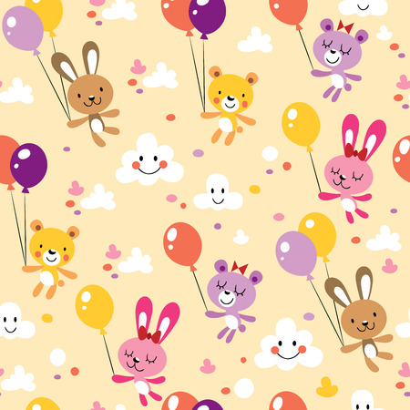 bunnies and bears cute seamless patternのイラスト素材