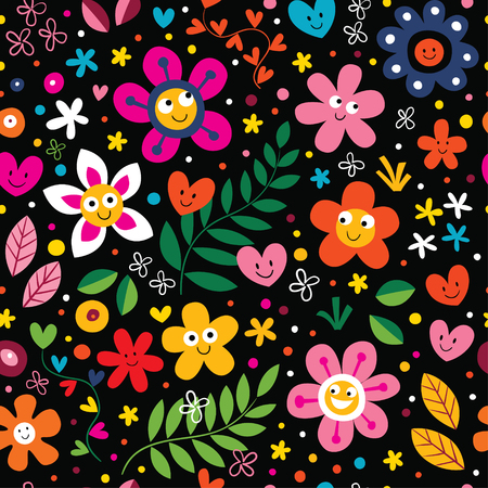 cartoon flowers patternのイラスト素材