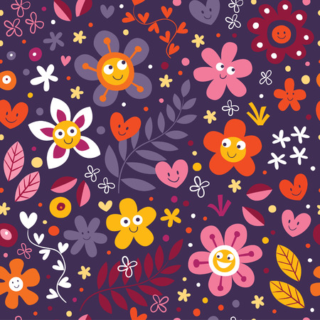 flowers and hearts seamless patternのイラスト素材