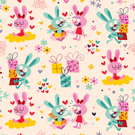 Bunnies   gifts patternのイラスト素材