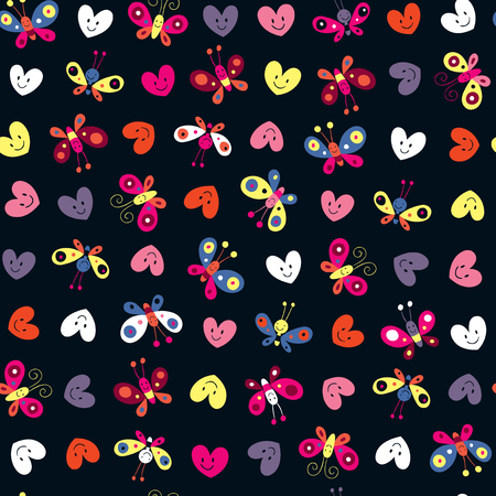 cute butterflies   hearts patternのイラスト素材