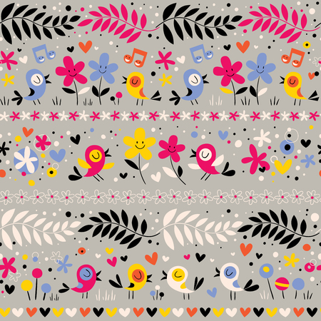 birds and flowers patternのイラスト素材