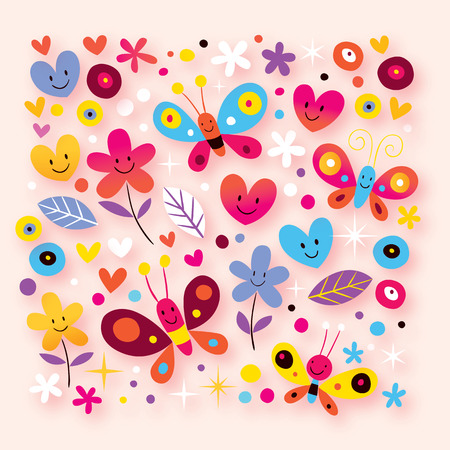 butterflies, hearts   flowersのイラスト素材