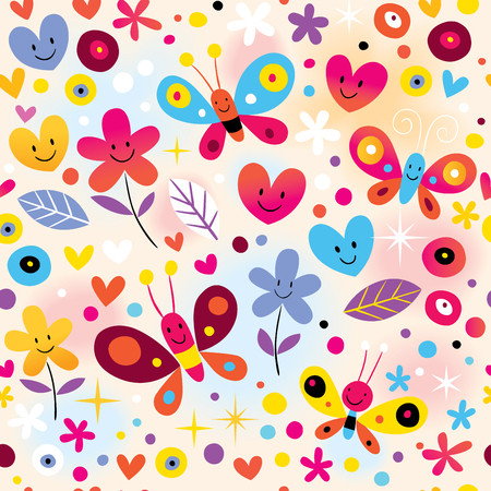 butterflies, hearts   flowers patternのイラスト素材