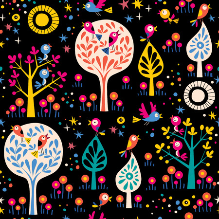Birds in the trees patternのイラスト素材