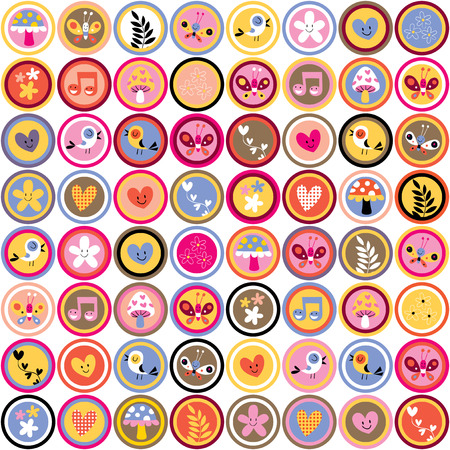 cute flowers, birds and hearts patternのイラスト素材