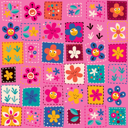 happy flowers patternのイラスト素材