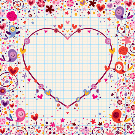 heart frame with birds and flowersのイラスト素材