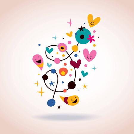 retro abstract art illustration with cute charactersのイラスト素材