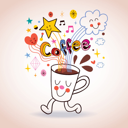 Cartoon coffee cup cute characterのイラスト素材