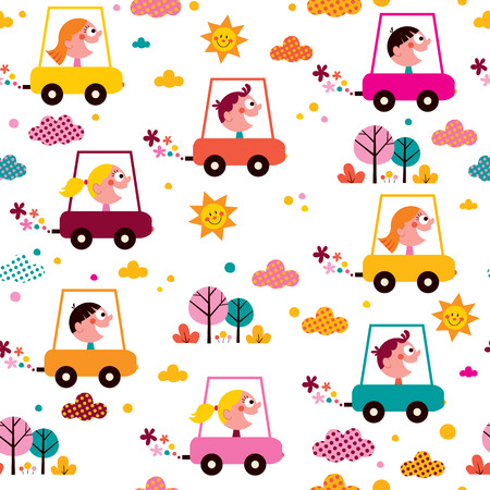 kids driving toy cars patternのイラスト素材