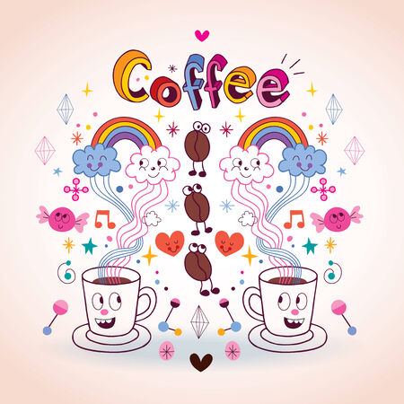 Coffee fun cartoon illustrationのイラスト素材