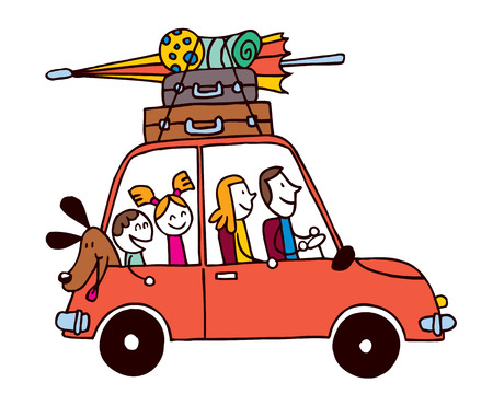 Family of four vacation, Car with luggage travel vector illustrationのイラスト素材