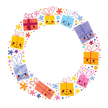 gifts present boxes in circle frame design elementのイラスト素材