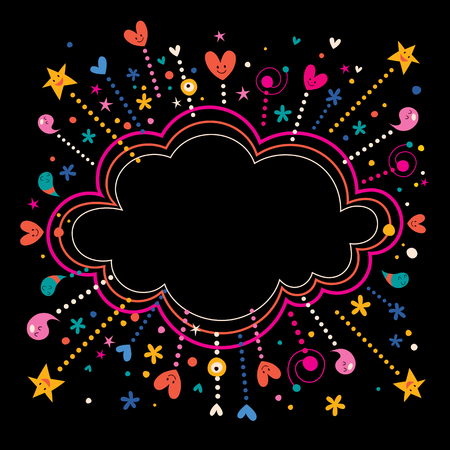 happy fun star bursts cartoon cloud shape banner frame backgroundのイラスト素材