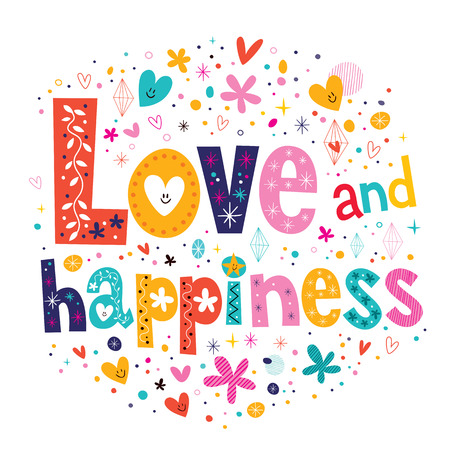 love and happiness typography lettering decorative text cardのイラスト素材