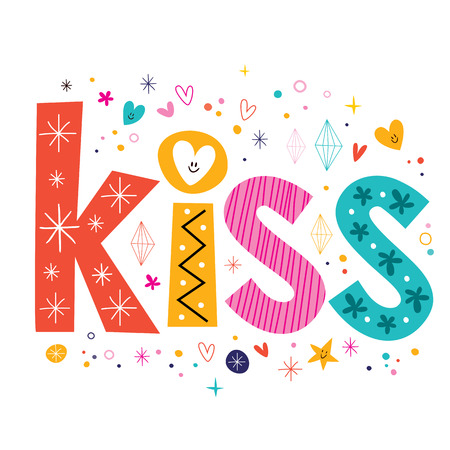 word kiss lettering decorative textのイラスト素材