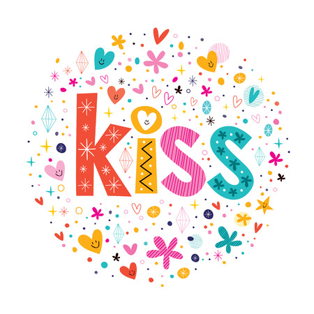 word kiss retro typography lettering decorative textのイラスト素材