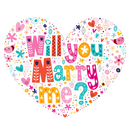 Will you Marry me heart shaped typography lettering decorative text designのイラスト素材