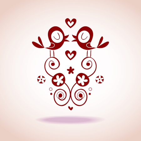 cute love birds vignette illustrationのイラスト素材