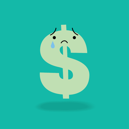 Crying dollar sign cartoon character economics money concept illustrationのイラスト素材