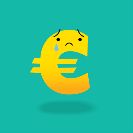 Crying euro sign cartoon character economics money concept illustrationのイラスト素材