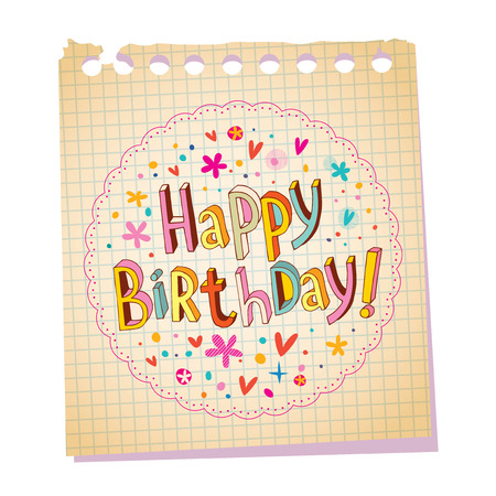 Happy Birthday notepad paper message with unique hand letteringのイラスト素材