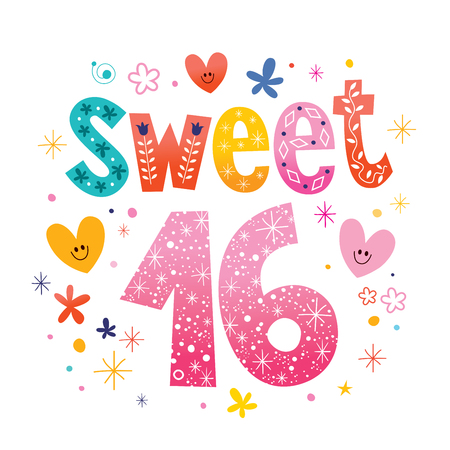 Sweet Sixteen text decorative unique typography letteringのイラスト素材