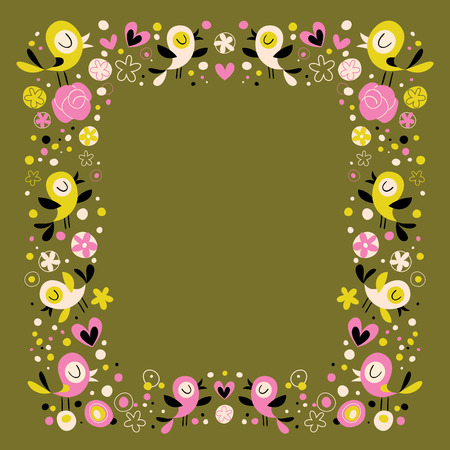 birds and flowers borderのイラスト素材
