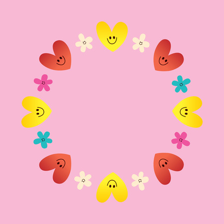 hearts and flowers round frameのイラスト素材